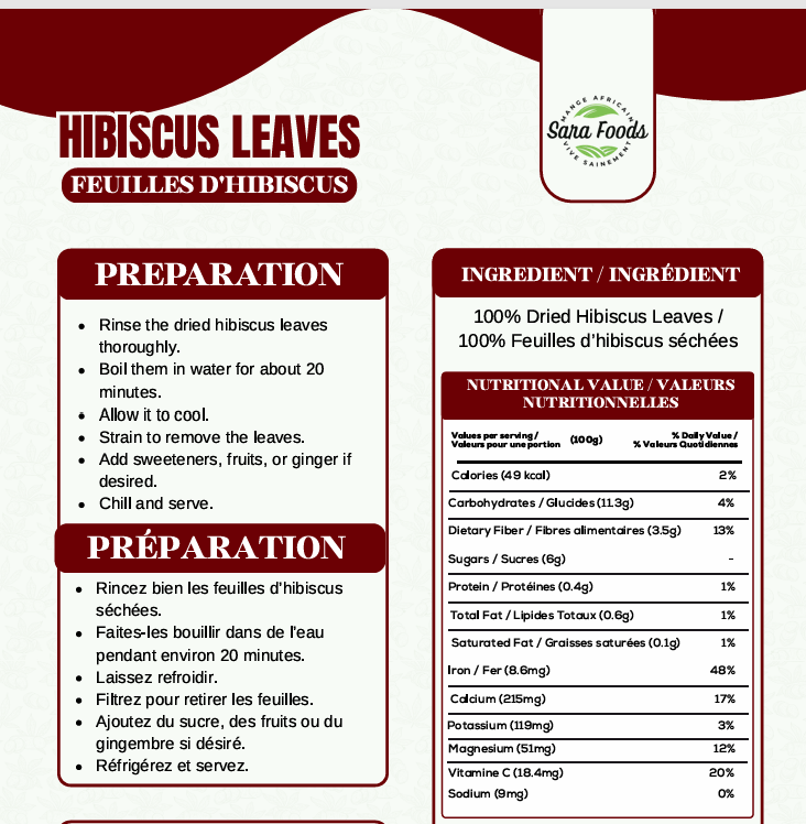 Feuilles d'Habiscus / Zobo 500 g